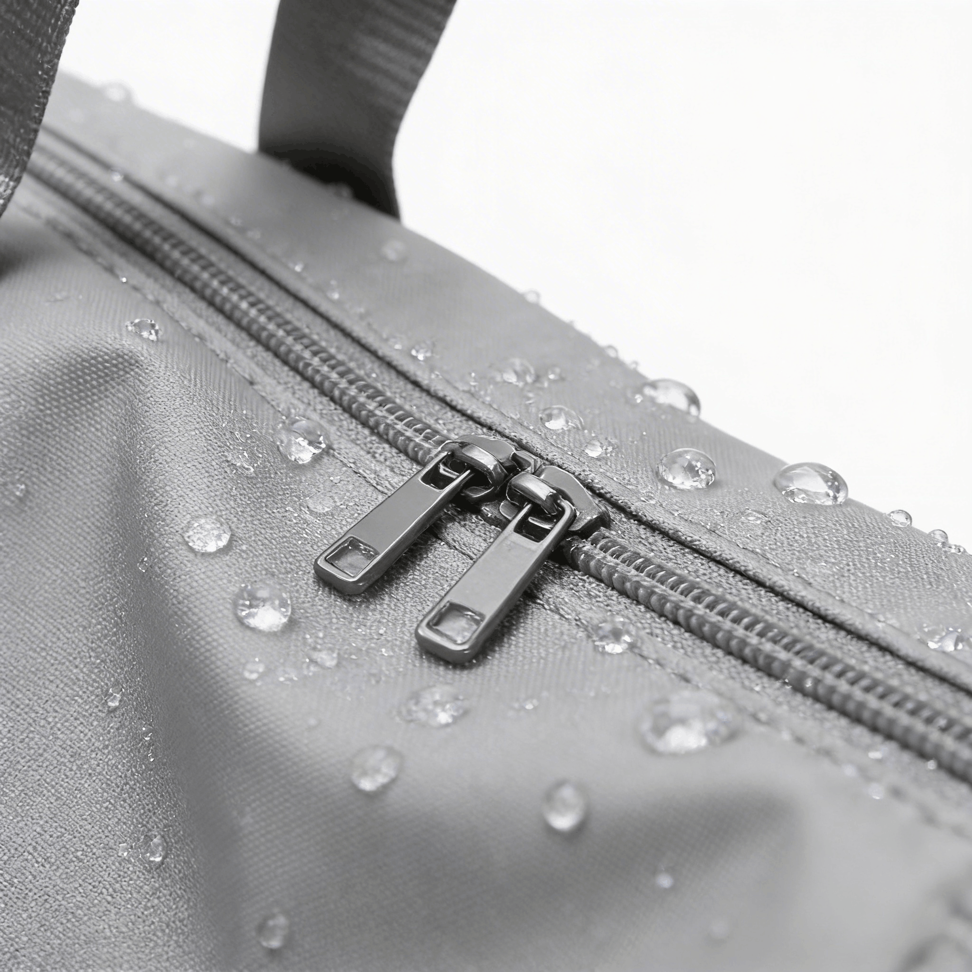 Detailansicht der wasserresistenten Oberfläche und der präzisen Reissverschluss-Verarbeitung des SwissBella Horizon Weekenders.