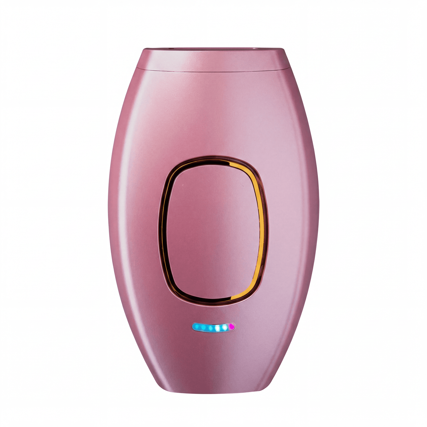 Stilvolles SwissBella VelvetSkin™ Elite IPL-Gerät in Metallic-Pink mit Roségold-Finish, isoliert auf reinweissem Hintergrund. Farbvariante.